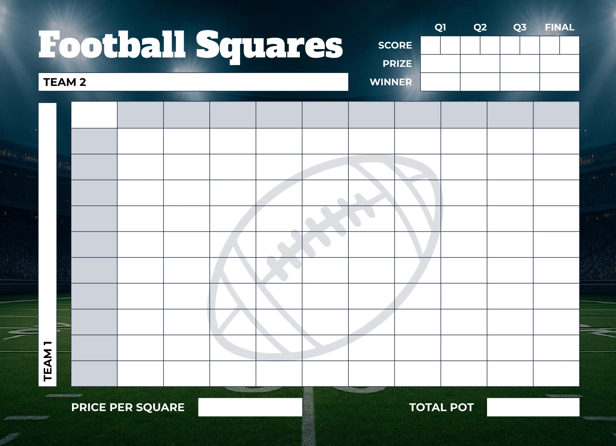 fundraiser super bowl squares free google docs template - gdoc.io